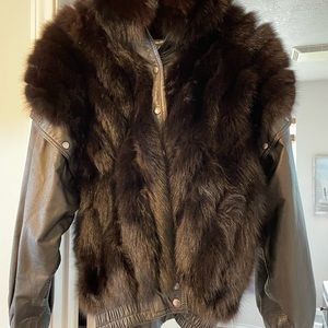 Beautiful Vintage Black Fox Fur and Leather Jacket